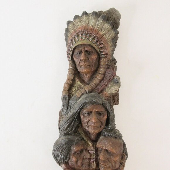 Vtg 1998 Native American Indian Resin Totem Signed Nan Yang 17” X 6” - Picture 2 of 9